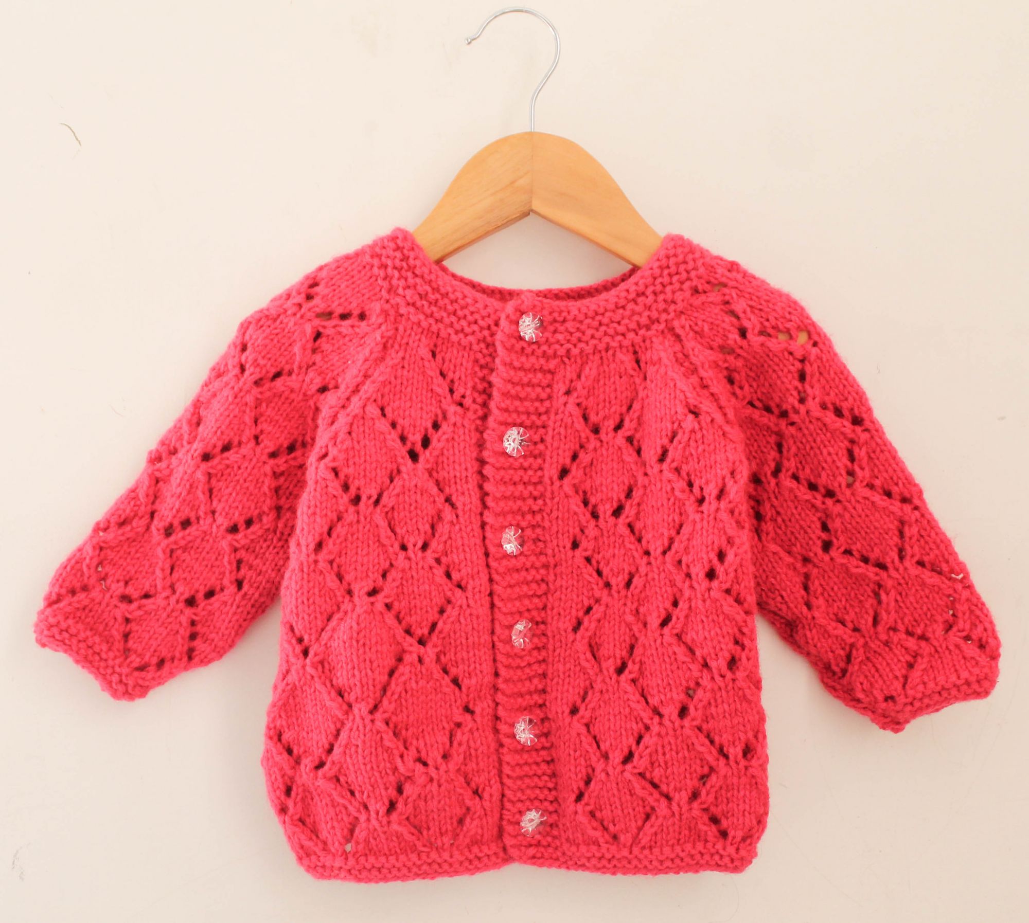 Handknitted Full Sleeves Self Pattern Sweater For Kids - Pink
