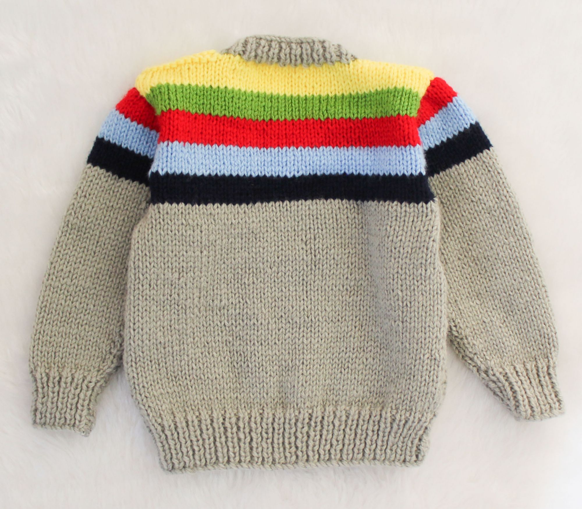 Handknitted Full Sleeves Striped Pullover For Kids - Grey