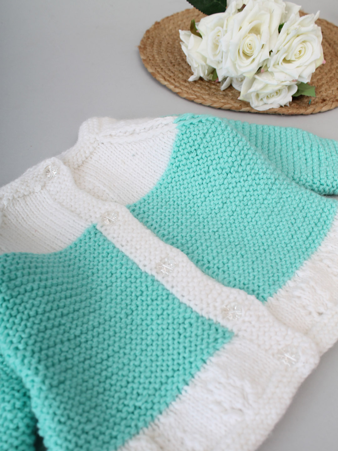 Handknitted Garter Stitch Cardigan for Kids - Green