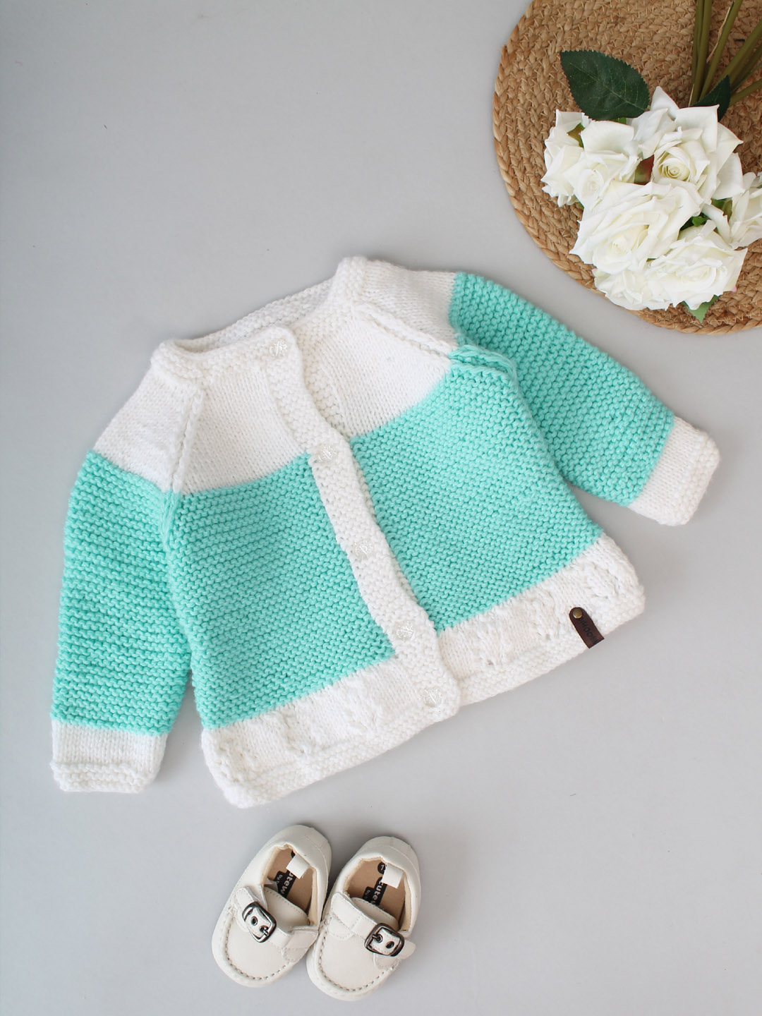 Handknitted Garter Stitch Cardigan for Kids - Green