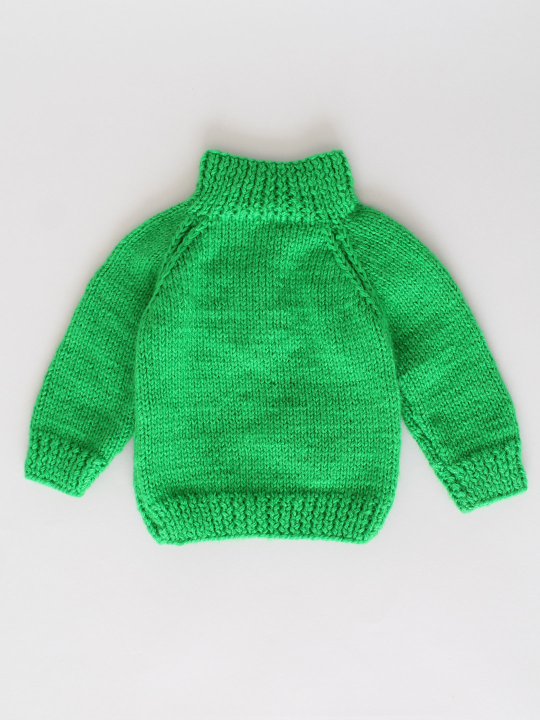 Handknitted Green Sweater With Heart Appliques