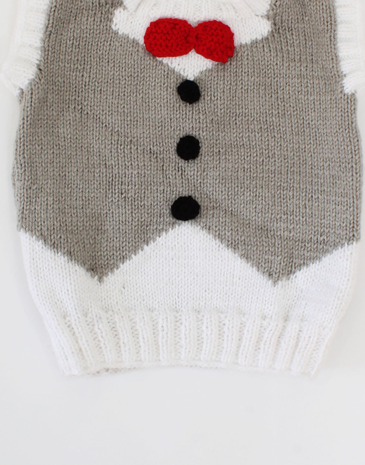 Handknitted Half Sleeve Waistcoat Pattern Bow Sweater - Grey
