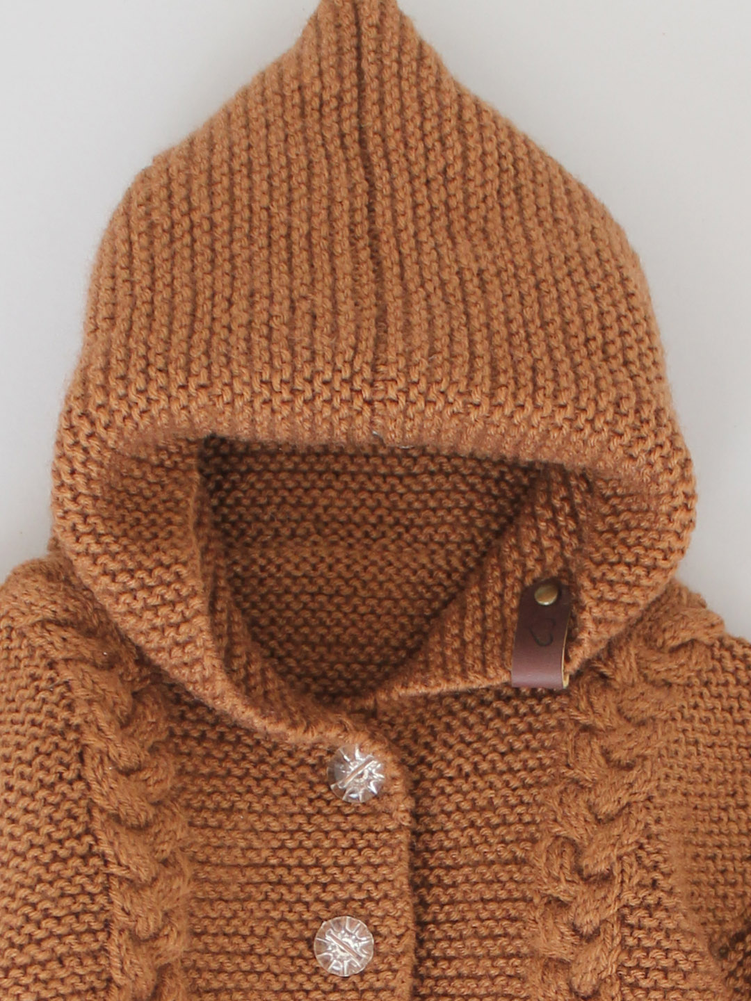 Handknitted Hooded Cable Knit Jumpsuit for Infants - Brown