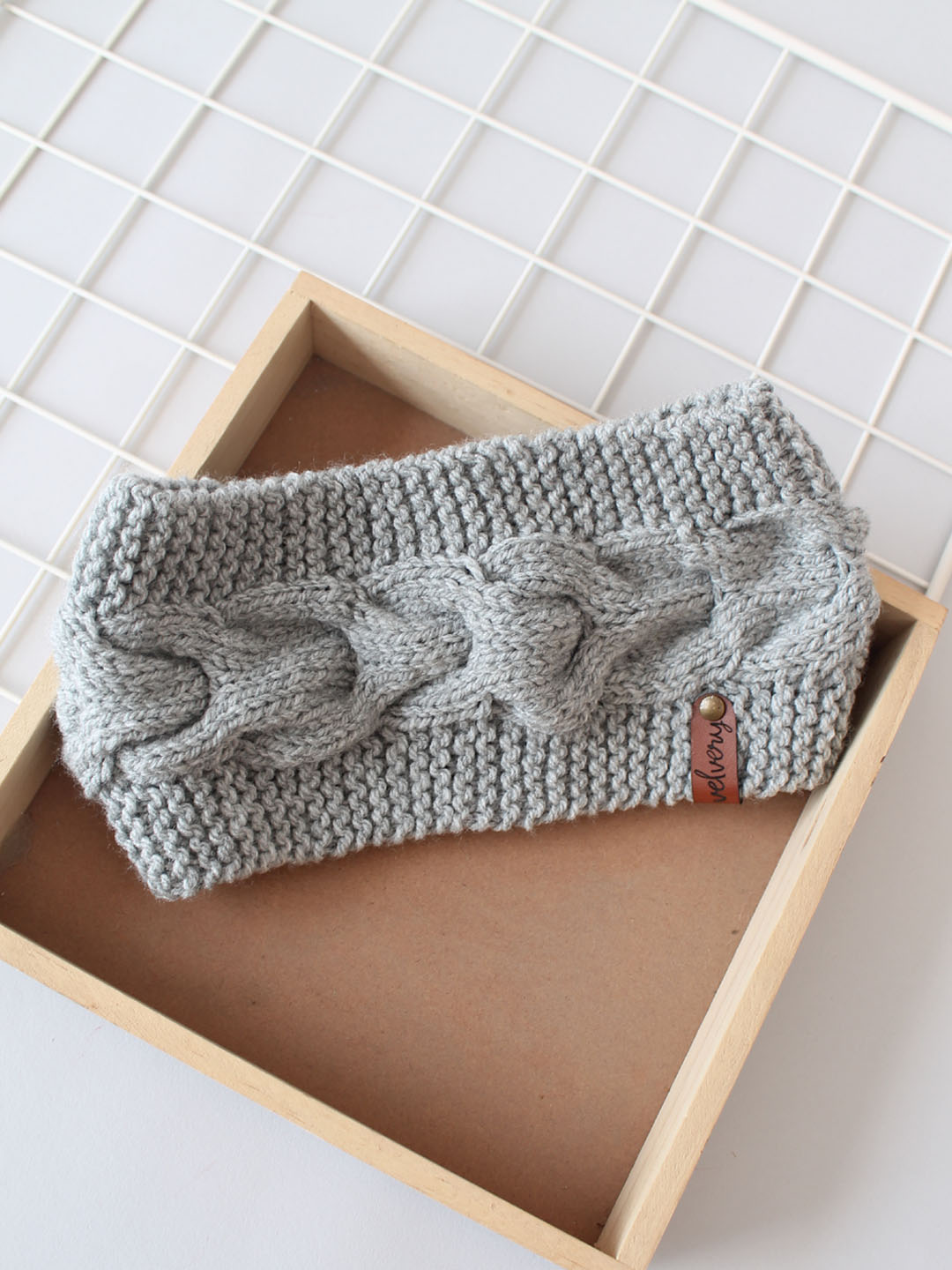 Handknitted Horseshoe Cable Stitch Headband for Women- Grey