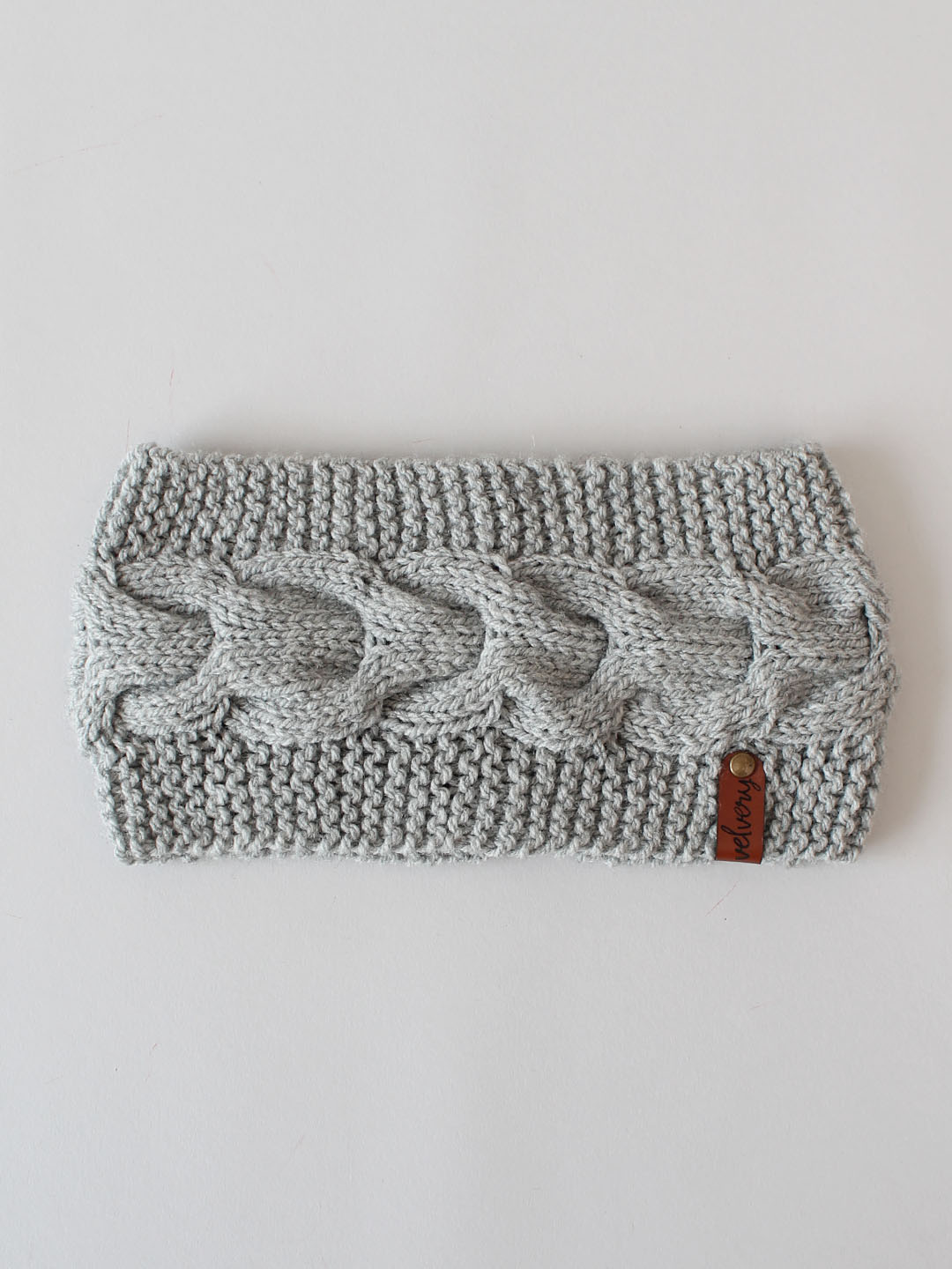 Handknitted Horseshoe Cable Stitch Headband for Women- Grey