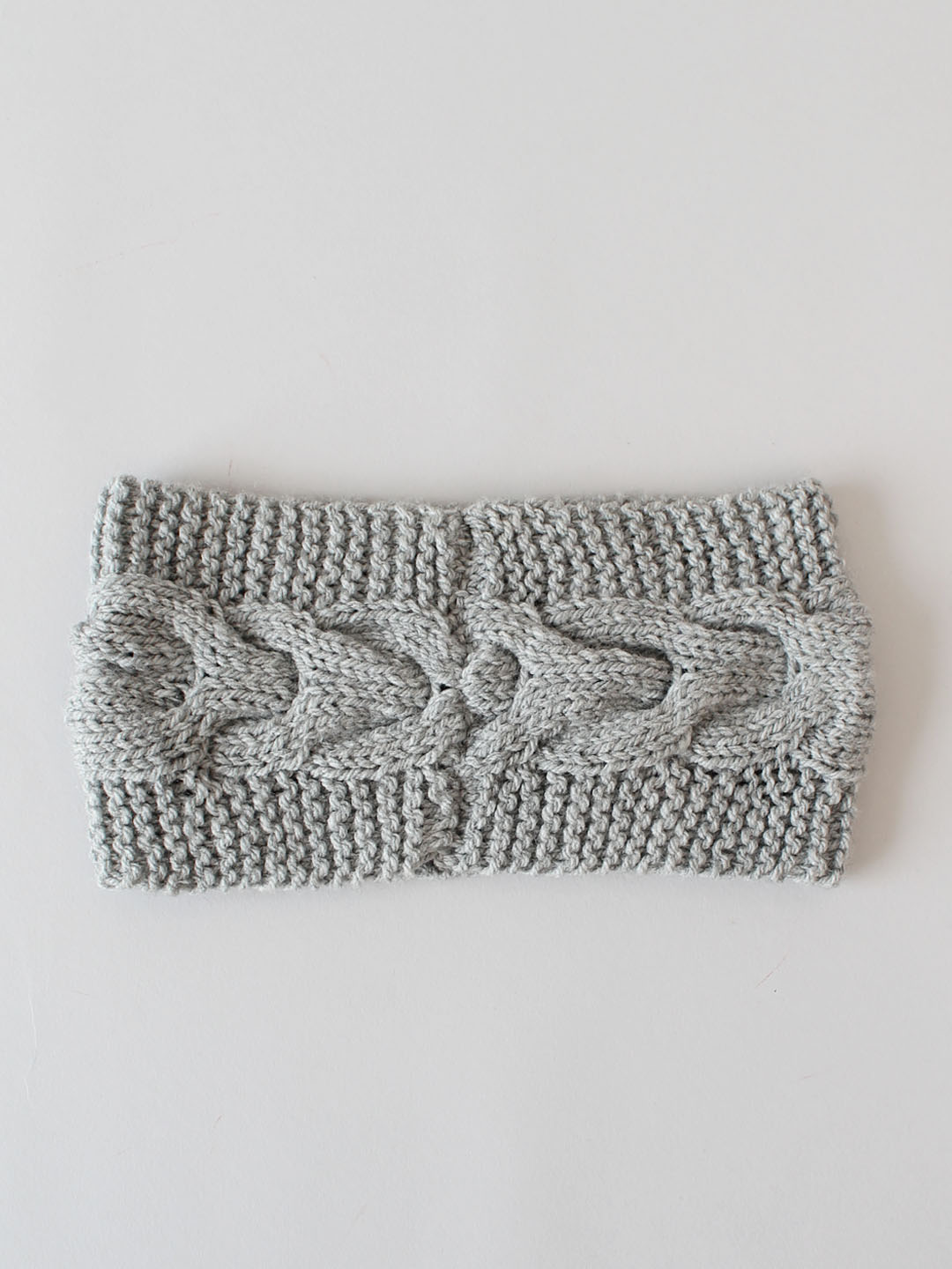 Handknitted Horseshoe Cable Stitch Headband for Women- Grey