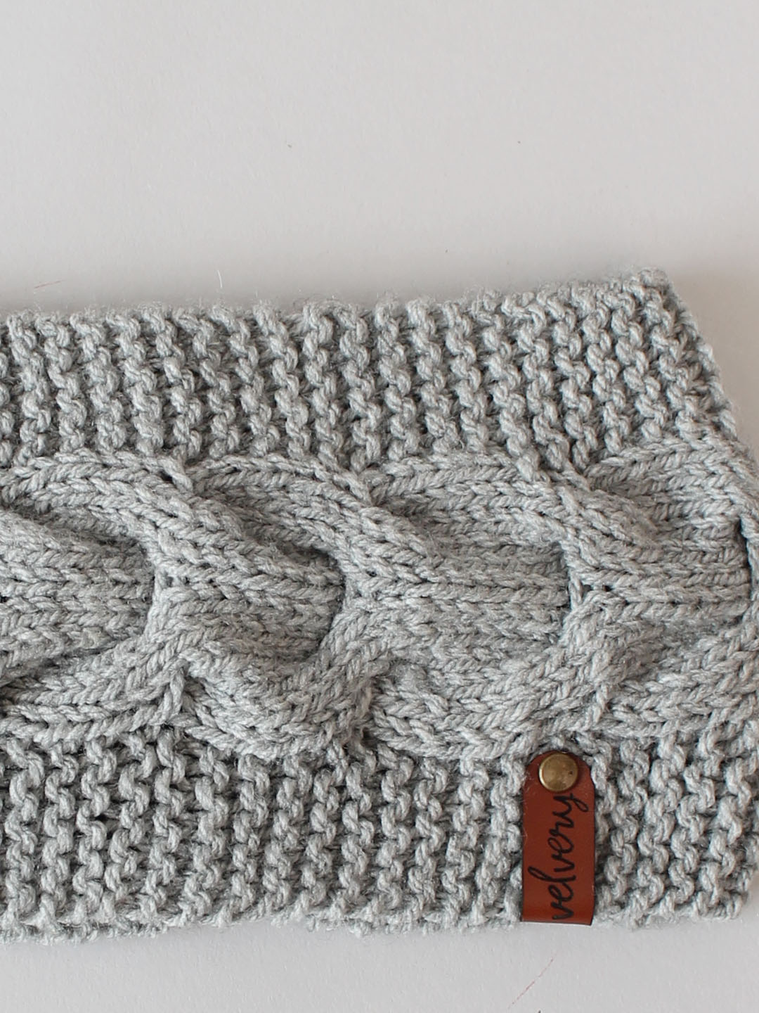 Handknitted Horseshoe Cable Stitch Headband for Women- Grey