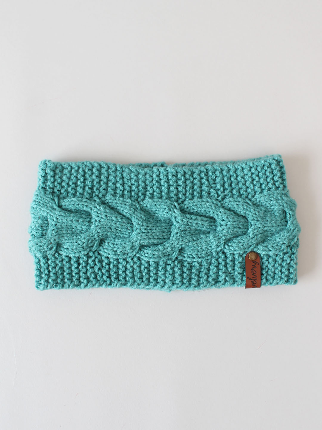 Handknitted Horseshoe Cable Stitch headband for women-Green