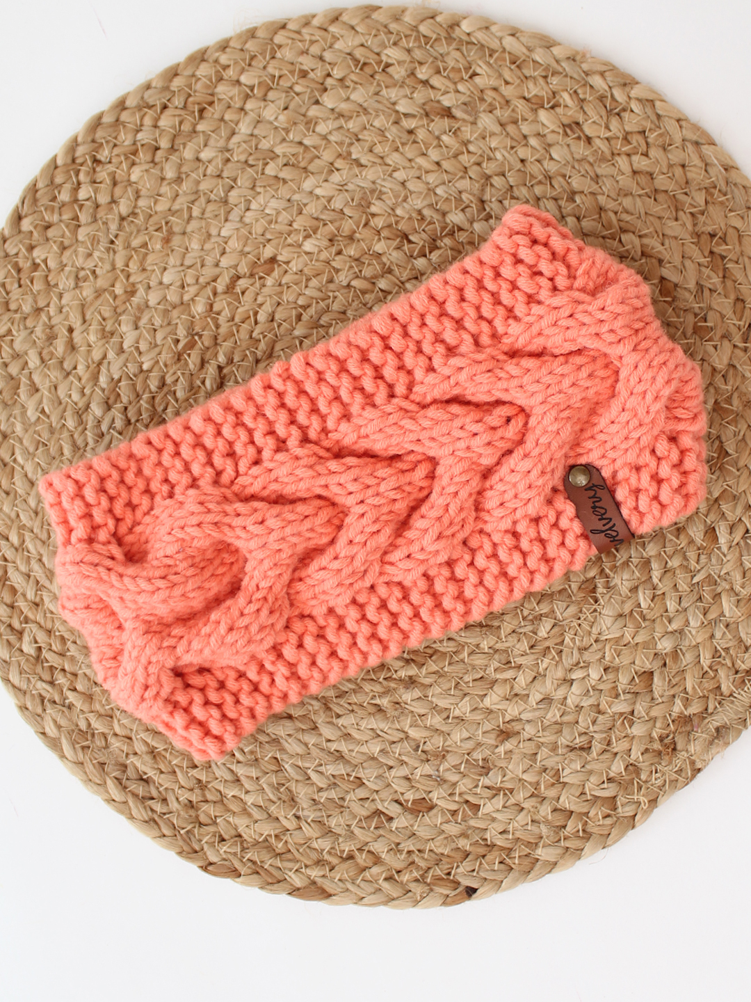 Handknitted Horseshoe Cable Stitch Headwrap - Orange