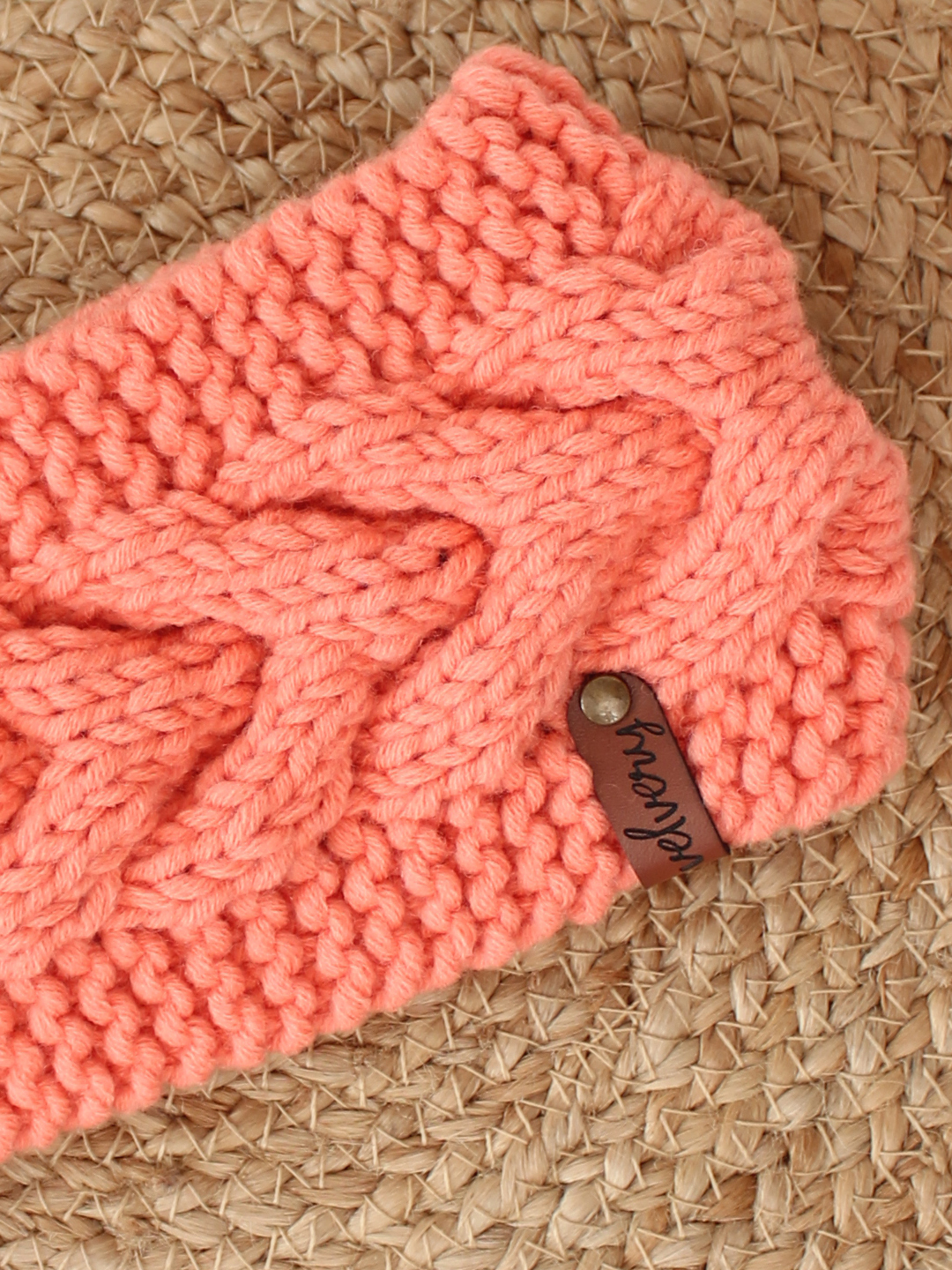 Handknitted Horseshoe Cable Stitch Headwrap - Orange