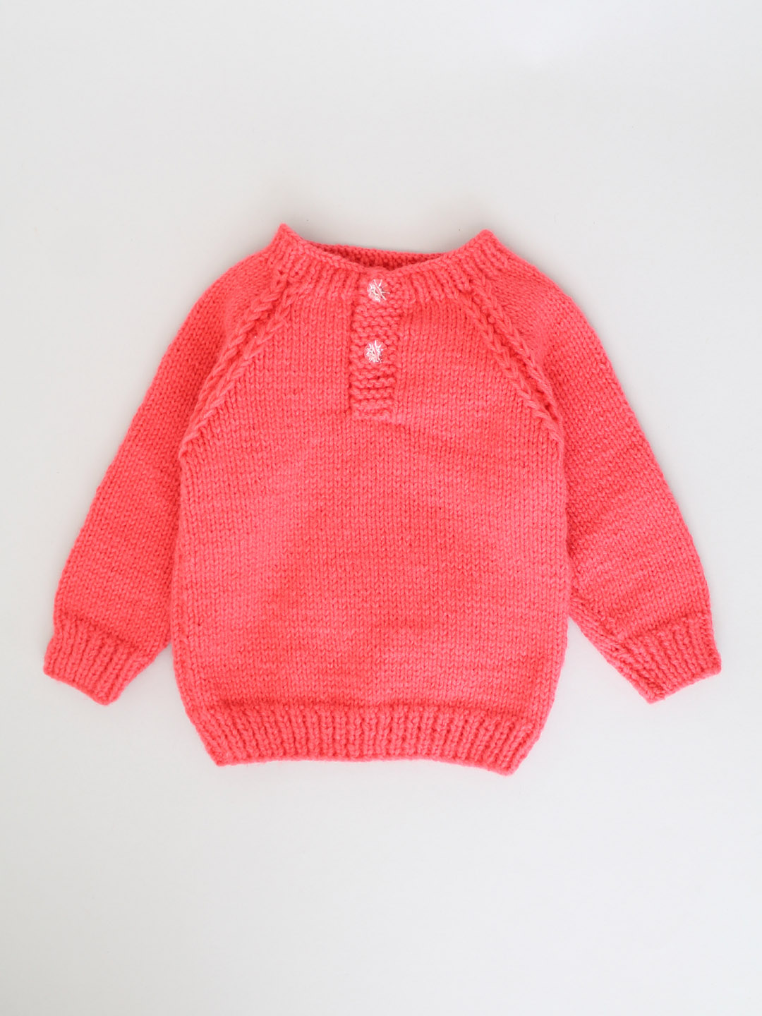 Handknitted Infant Floral Embroidered Sweater - Coral Red
