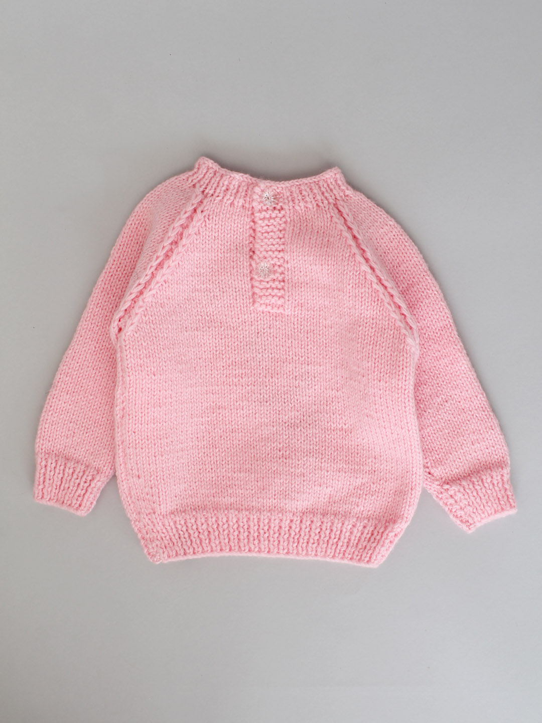Handknitted Leaf Newborn Embroidered Sweater - Pink