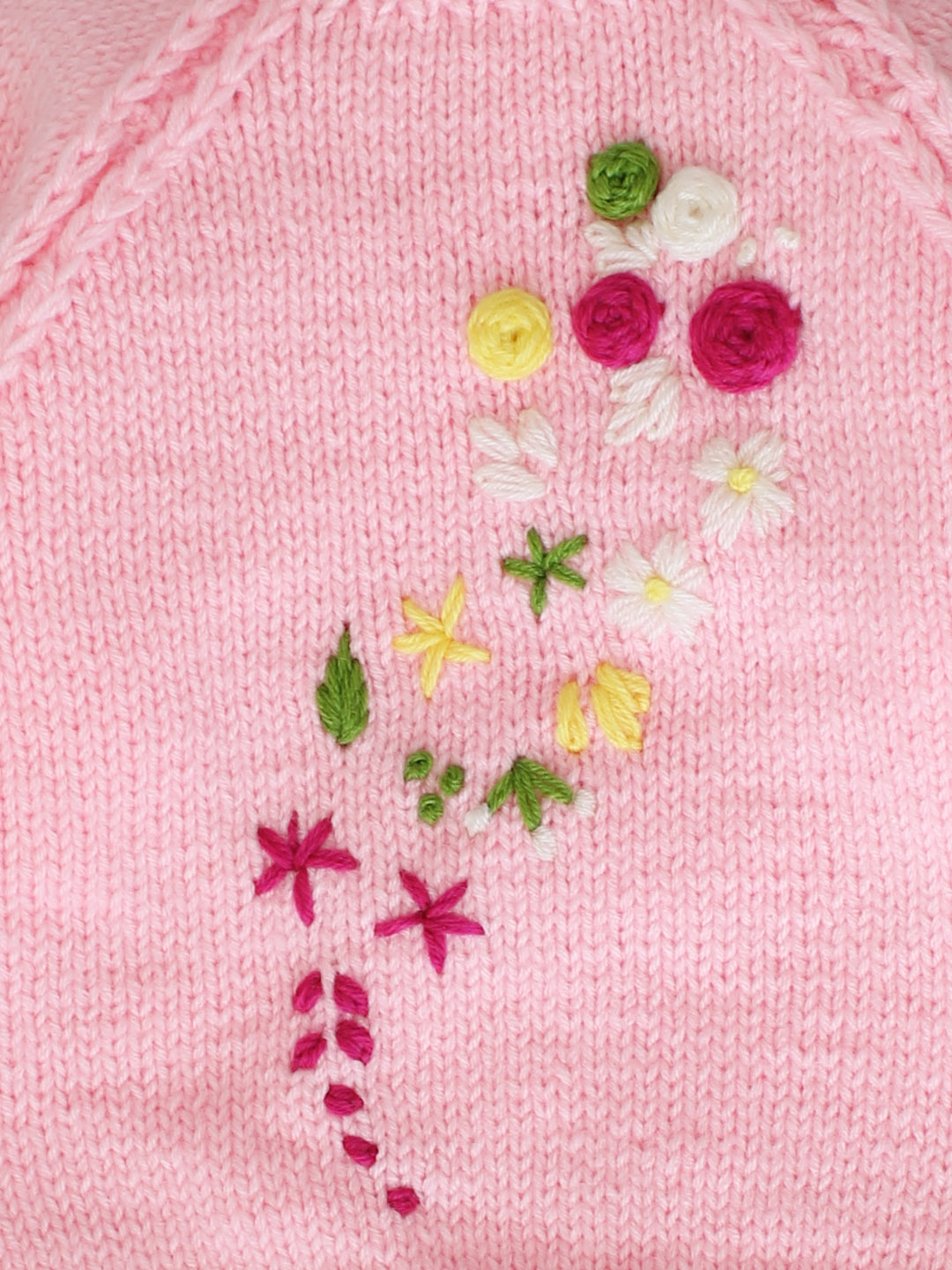 Handknitted Leaf Newborn Embroidered Sweater - Pink