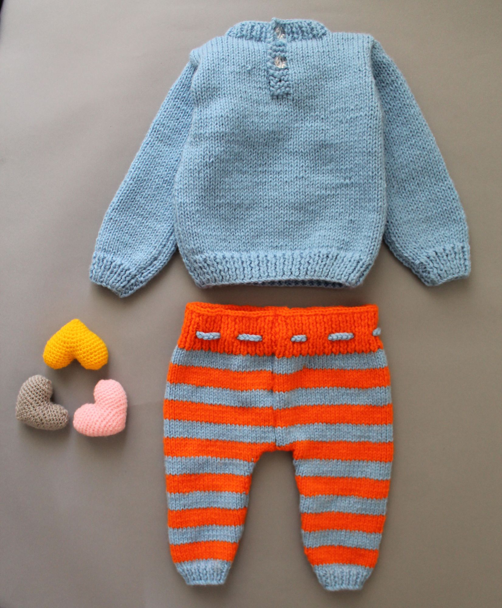 Handknitted Lion Face Matching Sweater and Pants Set - Blue