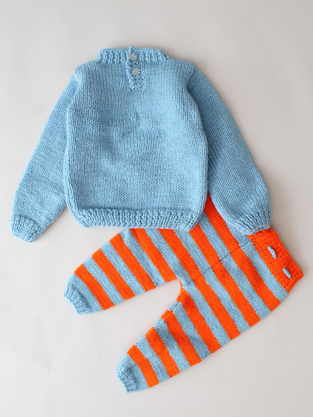 Handknitted Lion Face Matching Sweater and Pants Set - Blue