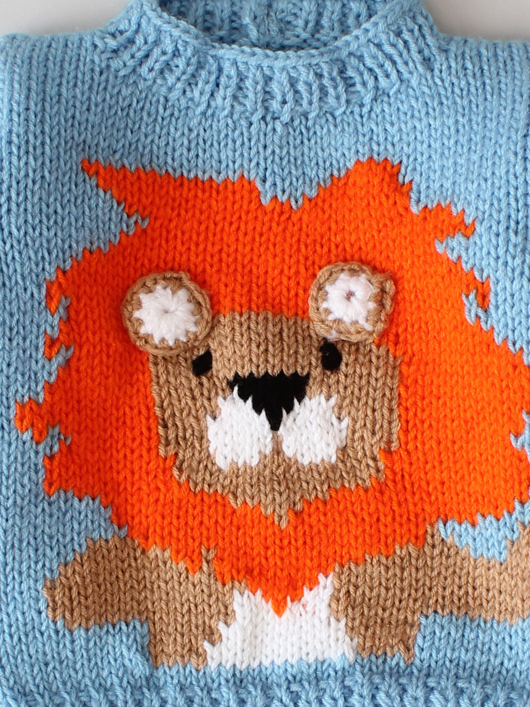 Handknitted Lion Face Matching Sweater and Pants Set - Blue