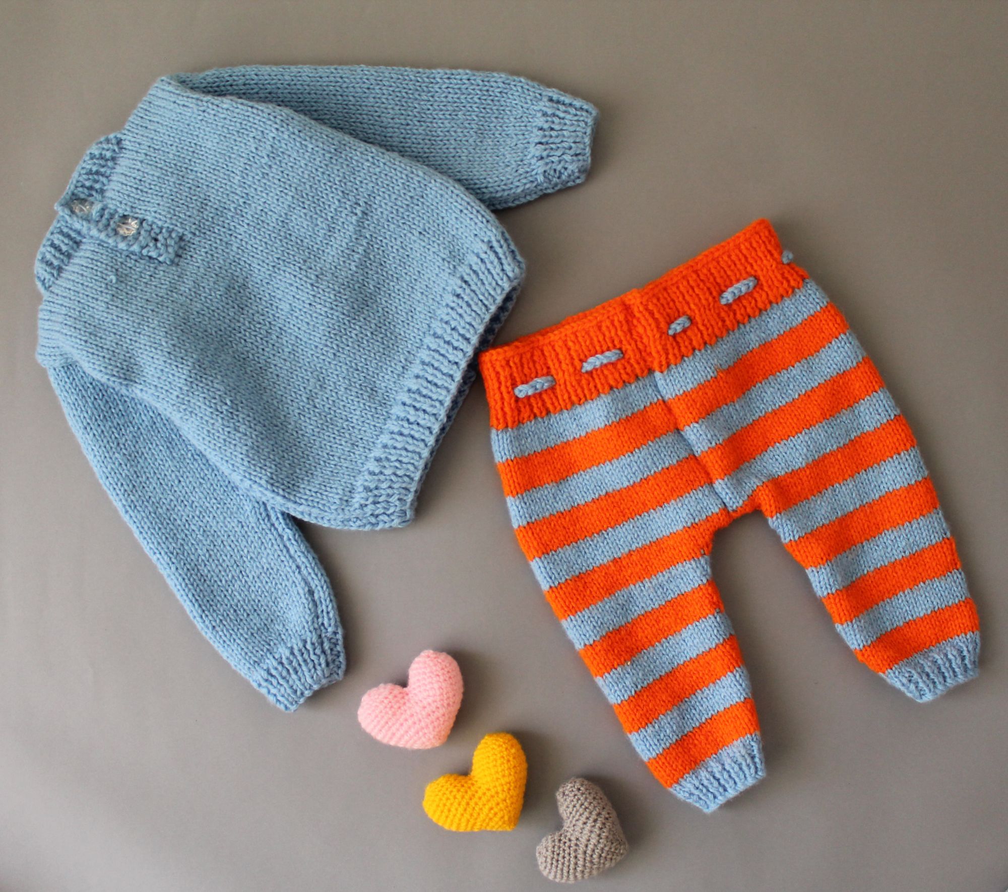Handknitted Lion Face Matching Sweater and Pants Set - Blue
