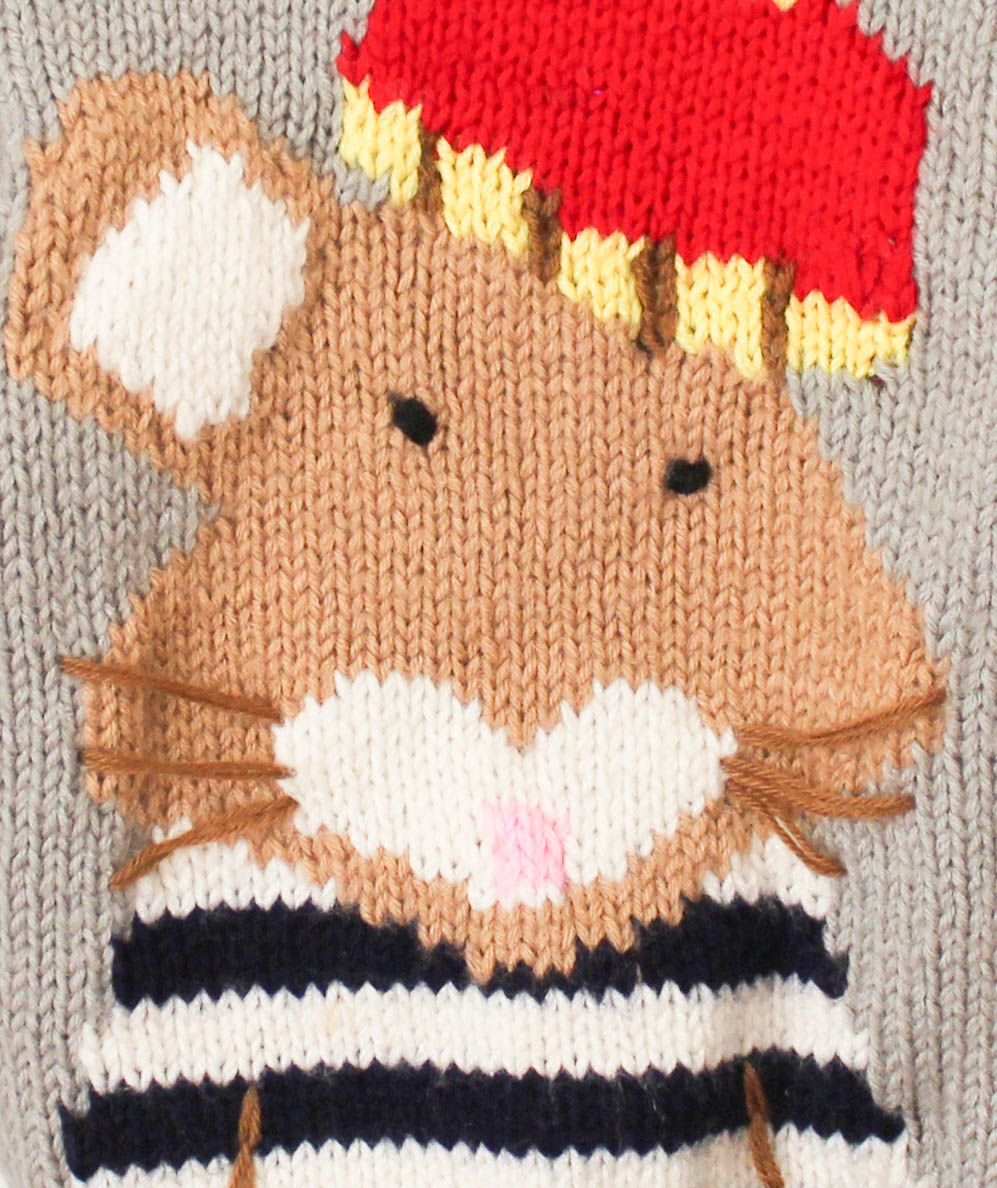 Handknitted Mouse Detailing Woollen Sweater For Infants - Grey