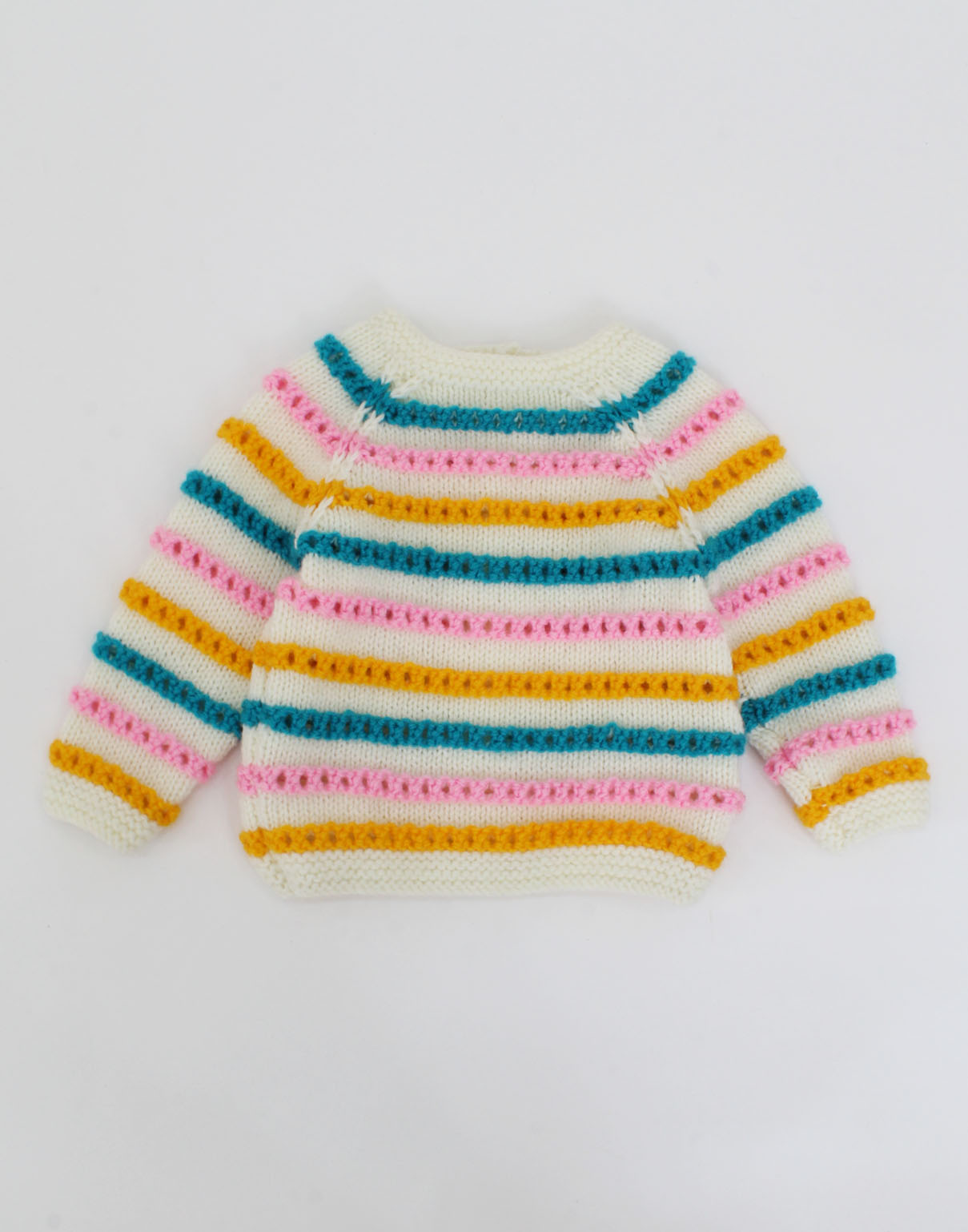 Handknitted Multicolour Striped Sweater For Kids - Multicoloured