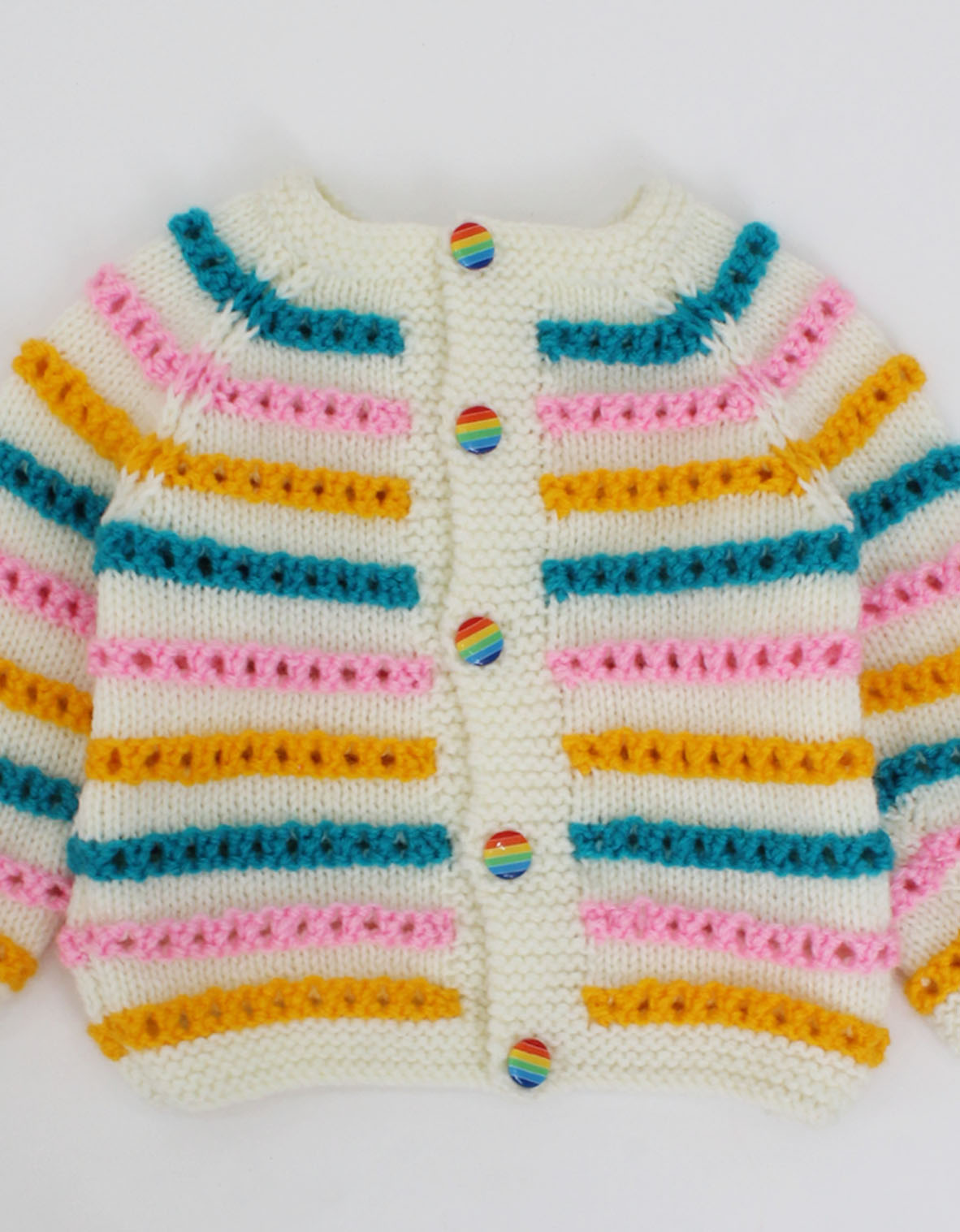 Handknitted Multicolour Striped Sweater For Kids - Multicoloured