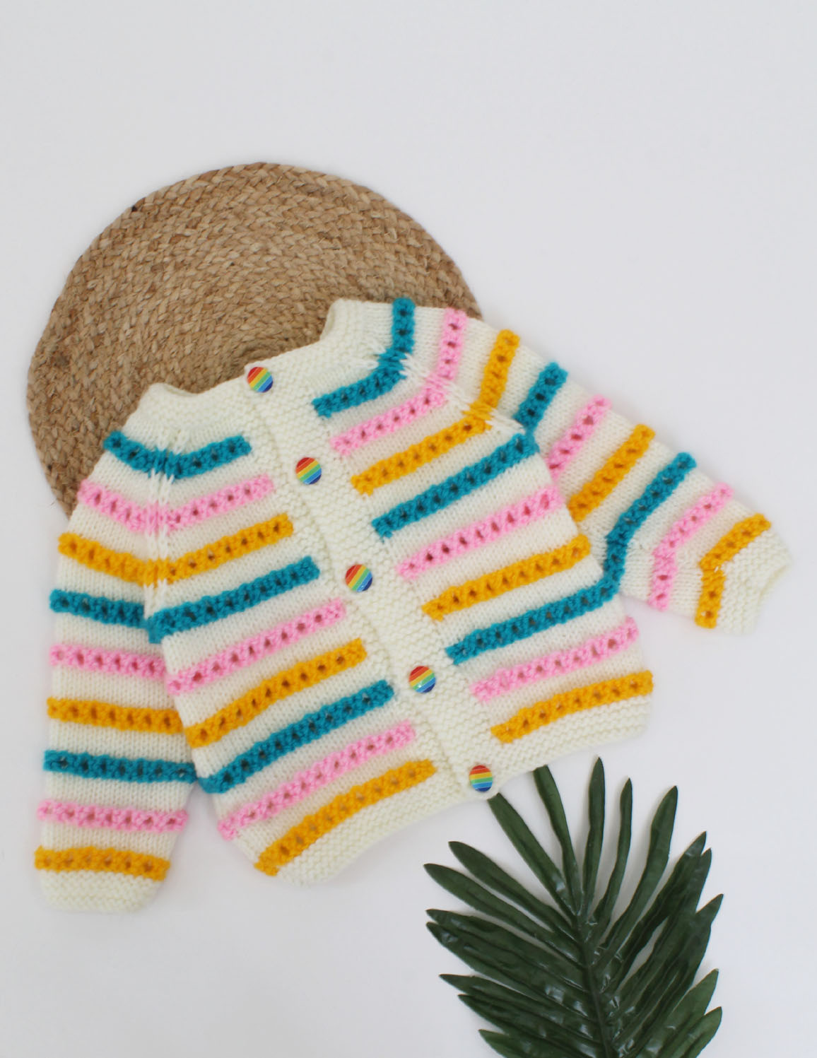 Handknitted Multicolour Striped Sweater For Kids - Multicoloured