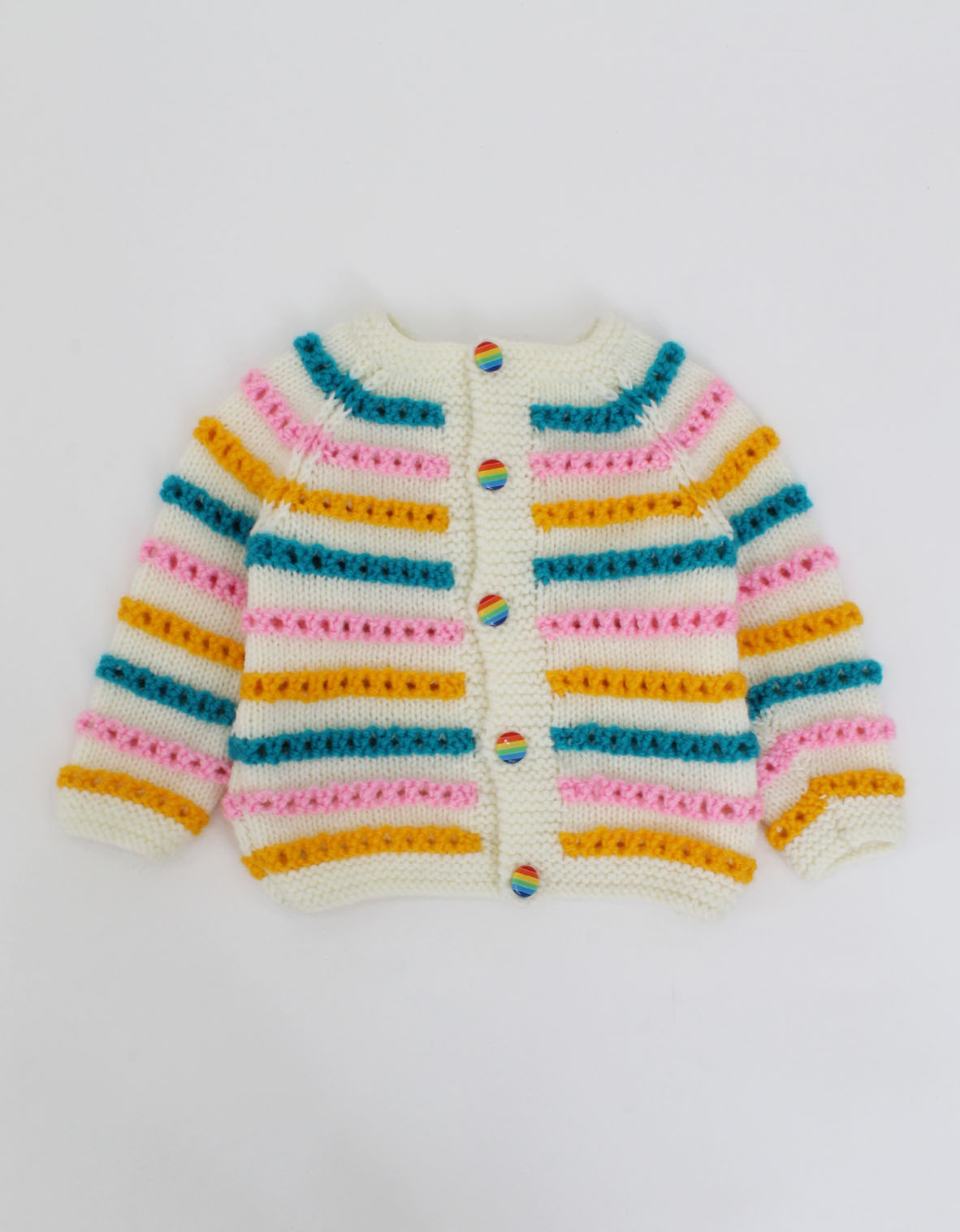 Handknitted Multicolour Striped Sweater For Kids - Multicoloured