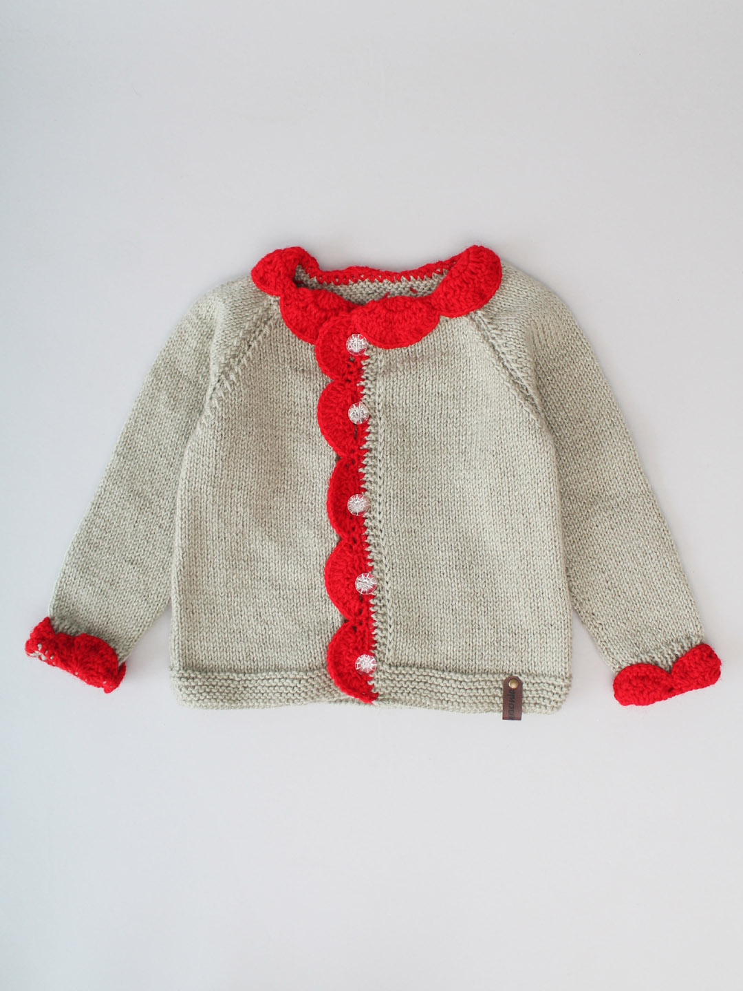 Handknitted New Born Sweater with Scalloped Border - Grey
