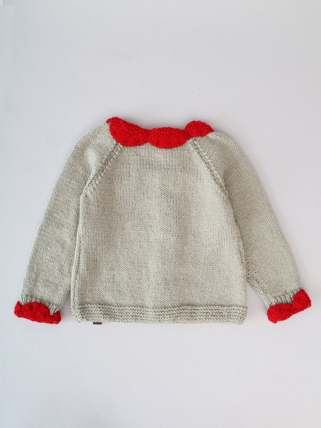 Handknitted New Born Sweater with Scalloped Border - Grey