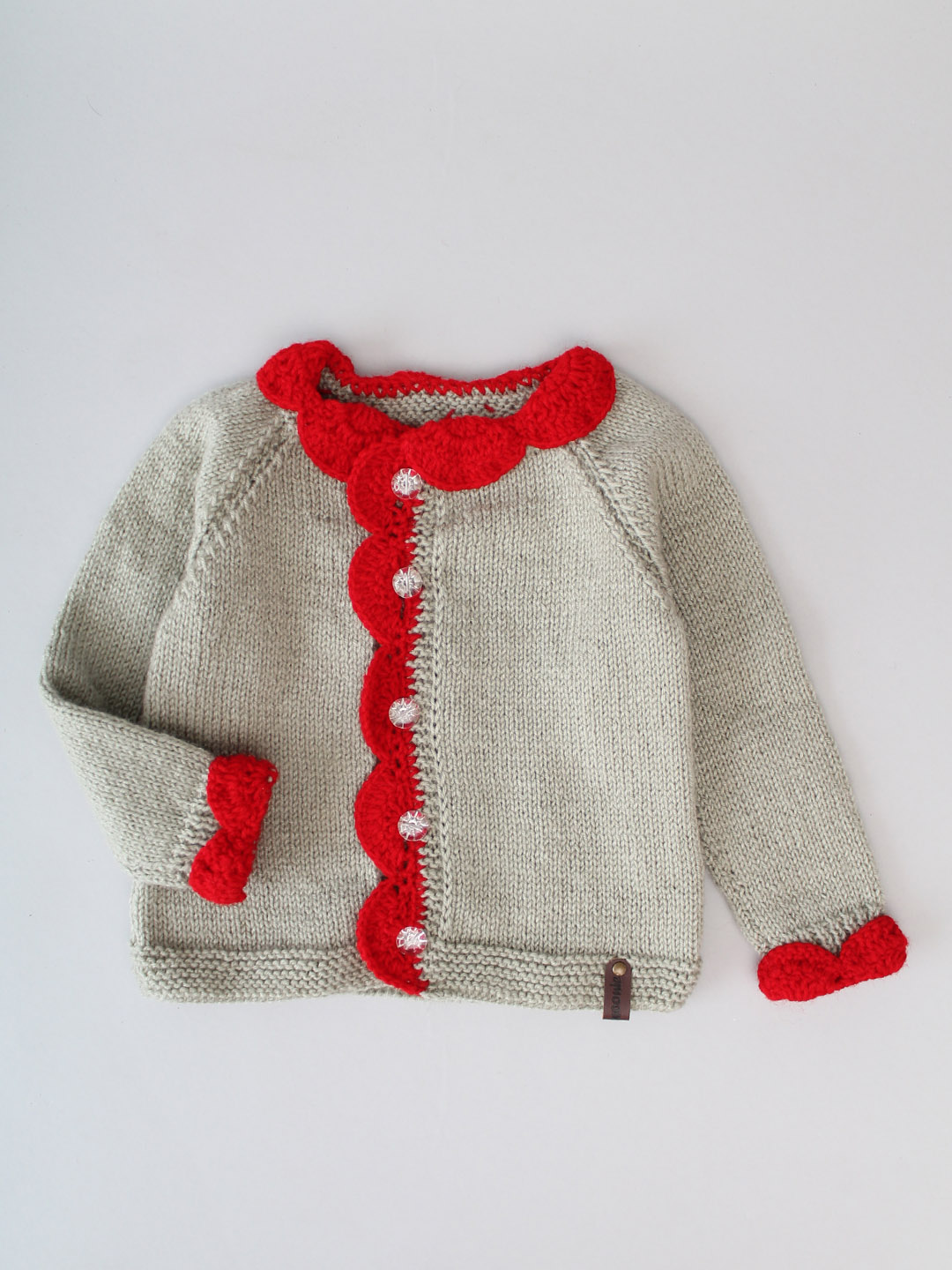 Handknitted New Born Sweater with Scalloped Border - Grey