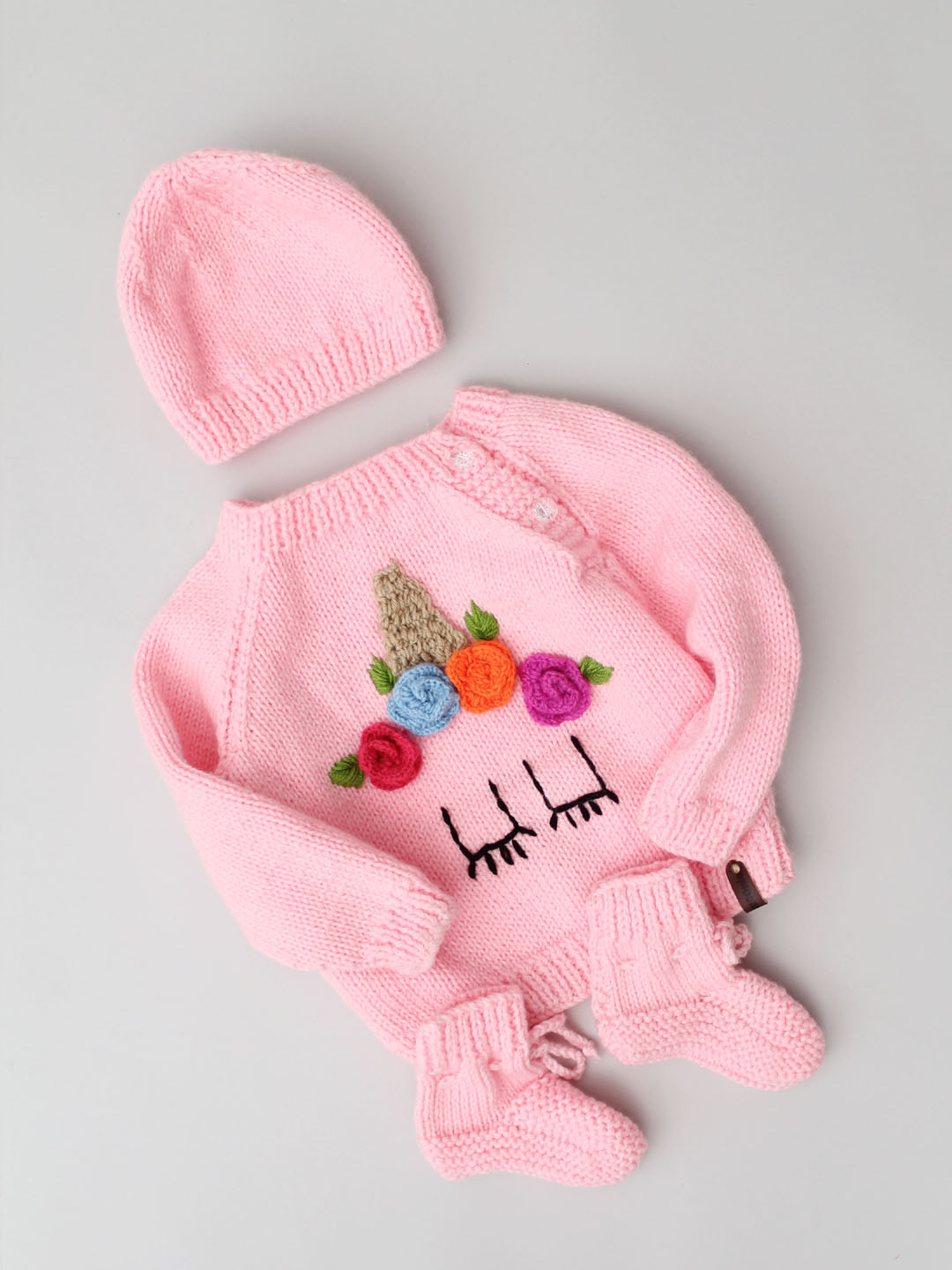 Handknitted Newborn Unicorn Sweater Set Pink - Main Image