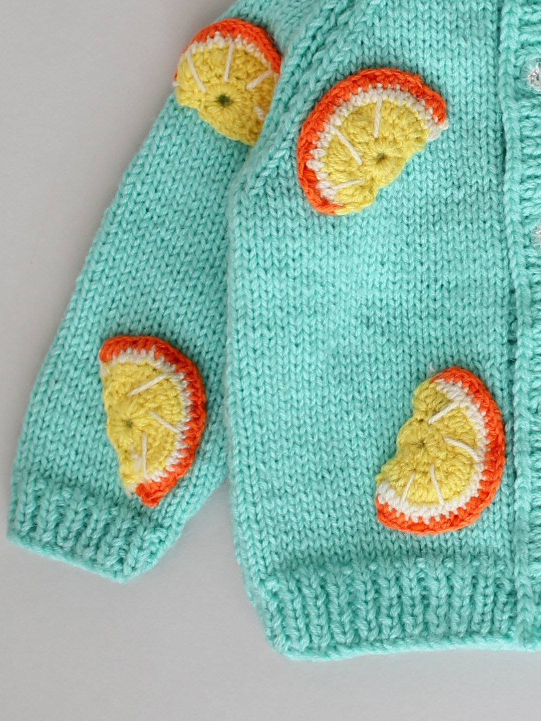 Handknitted Orange Slices Cardigan for Kids - Turquoise