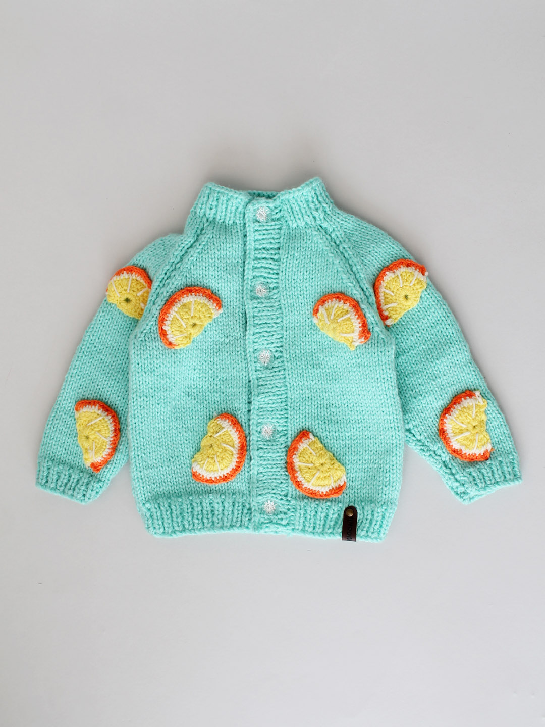 Handknitted Orange Slices Cardigan for Kids - Turquoise