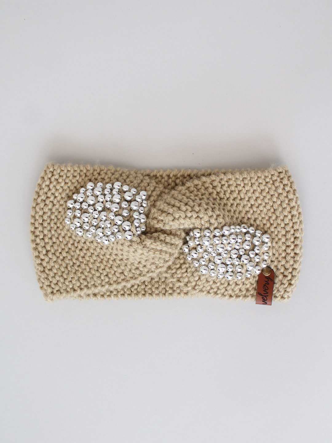 Handknitted Pearl Winter Headband for Women - Beige
