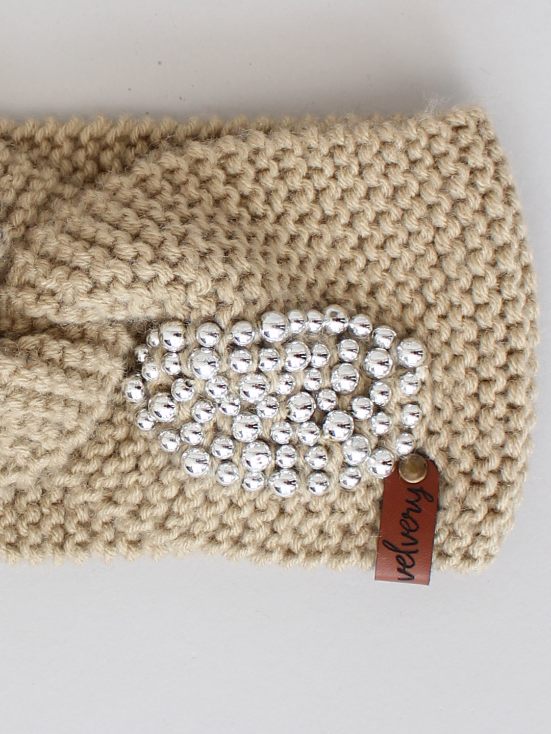 Handknitted Pearl Winter Headband for Women - Beige
