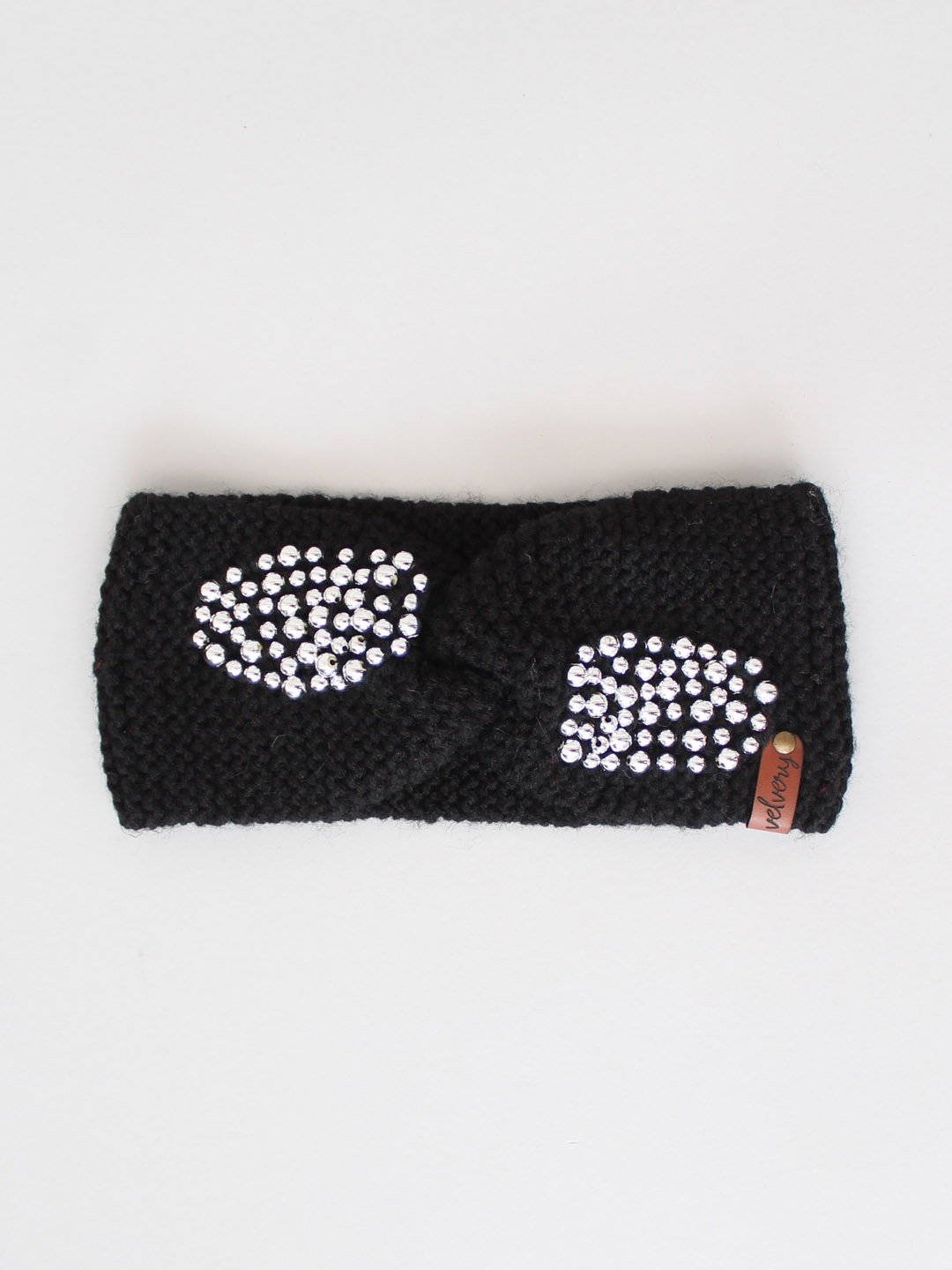 Handknitted Pearl Winter Headband for Women - Black
