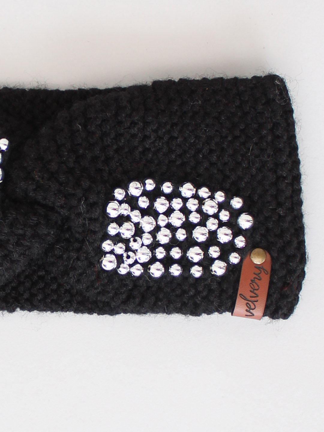 Handknitted Pearl Winter Headband for Women - Black
