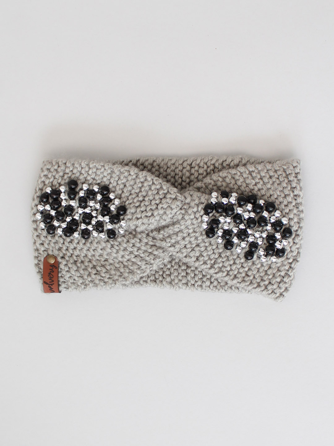 Handknitted Pearl Winter Headband for Women - Grey