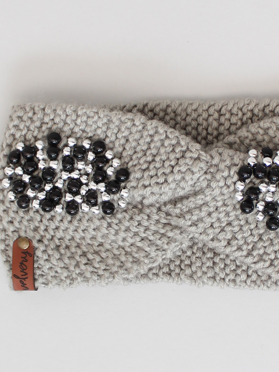 Handknitted Pearl Winter Headband for Women - Grey