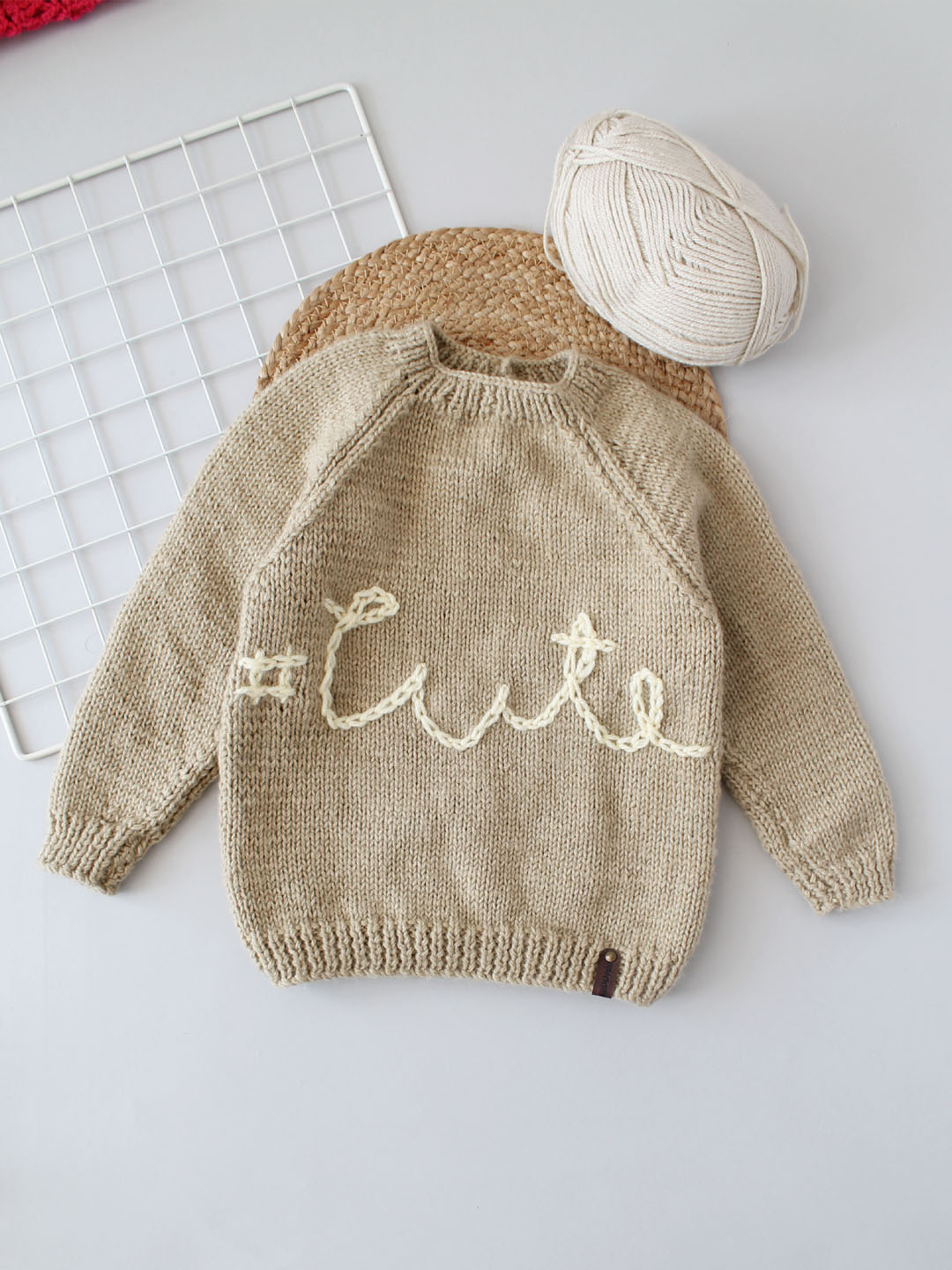 Handknitted Personalised Cute Jumper for Newborn - Beige