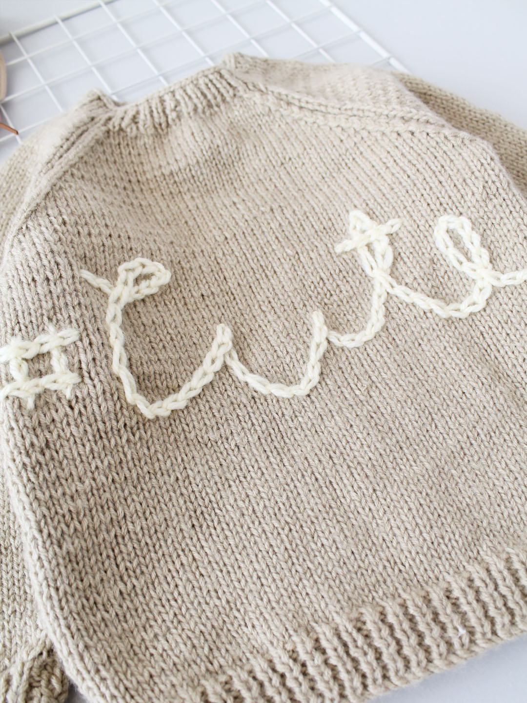 Handknitted Personalised Cute Jumper for Newborn - Beige