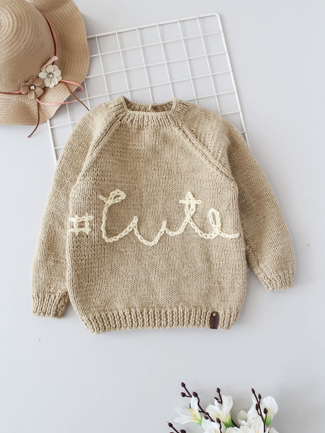 Handknitted Personalised Cute Jumper for Newborn - Beige
