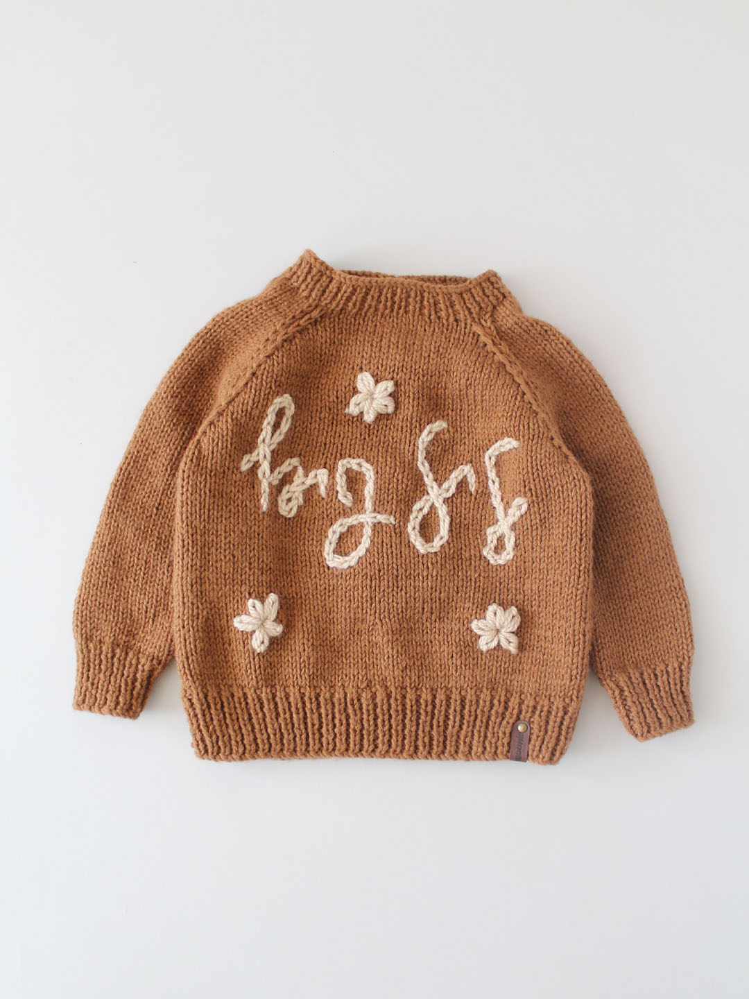 Handknitted Personalised Jumper for Baby Girl - Beige