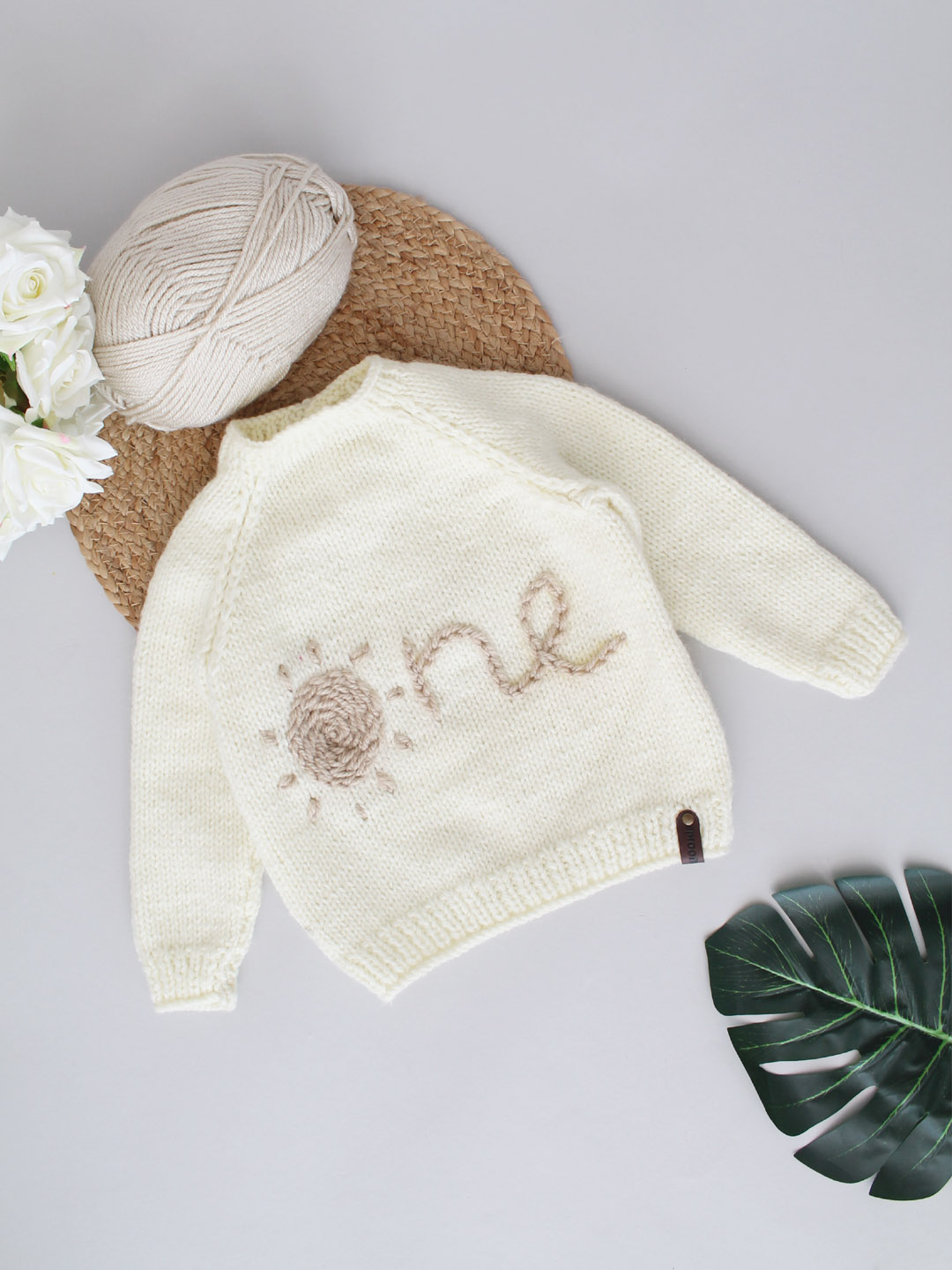 Handknitted Personalized Baby & Child Jumper - Cream