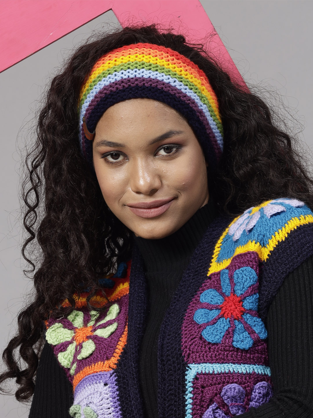 Handknitted Rainbow Winter Headband for Women - Multi