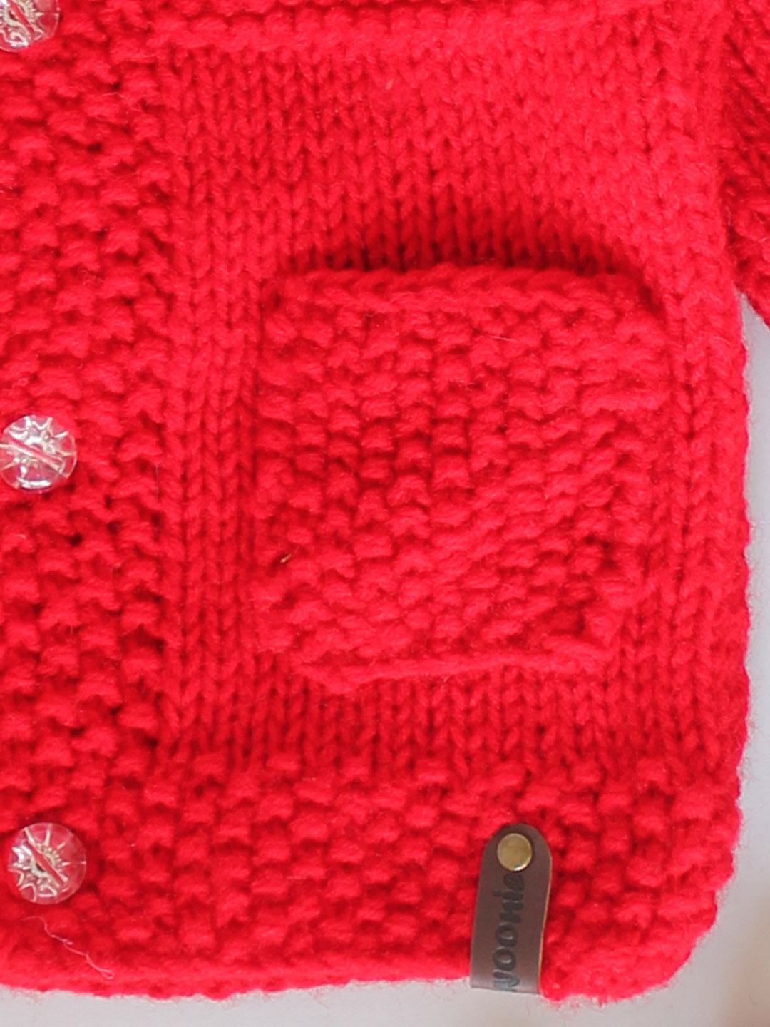 Handknitted Seed Stitch Sweater with Pocket - Red