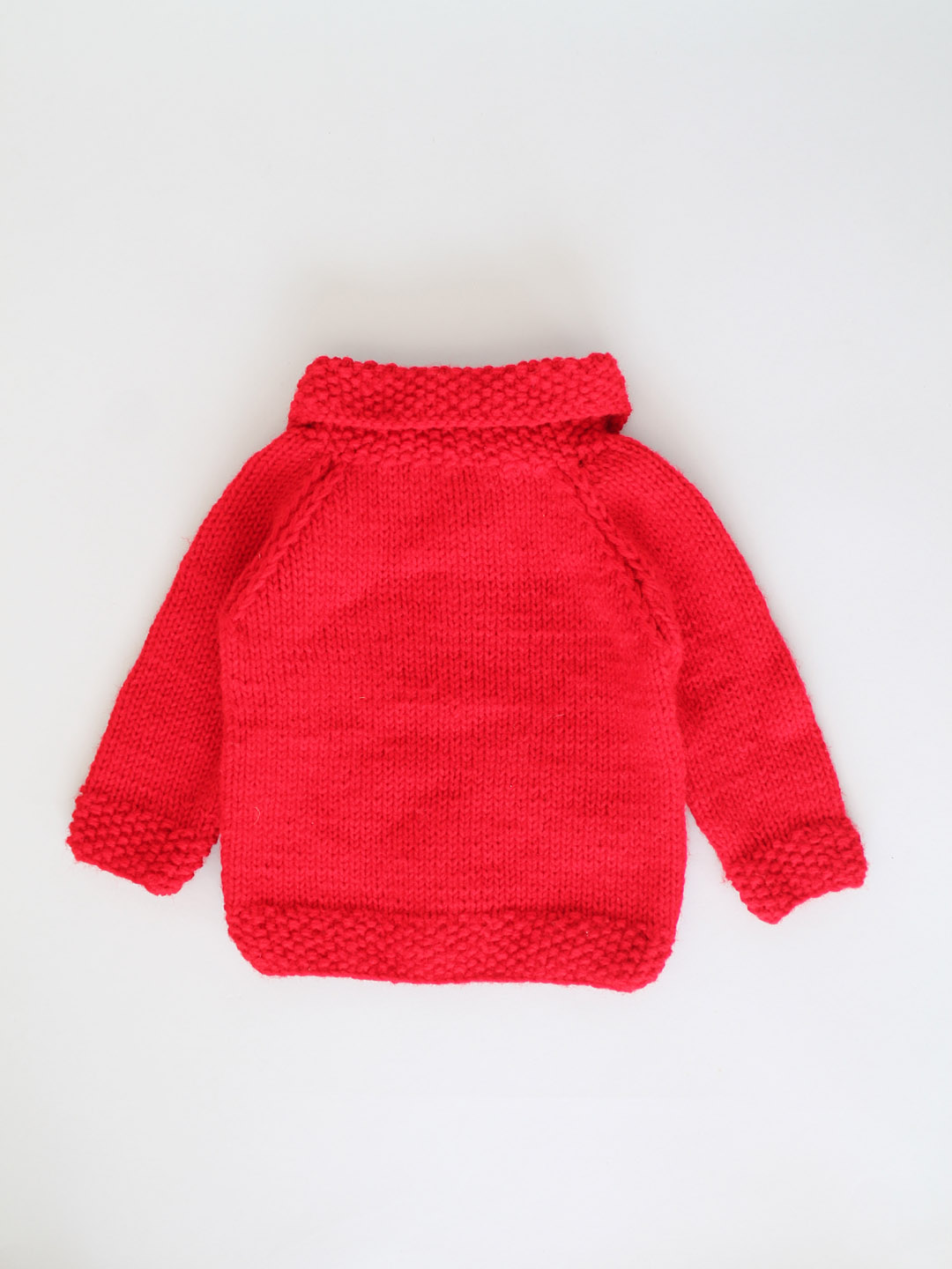 Handknitted Seed Stitch Sweater with Pocket - Red