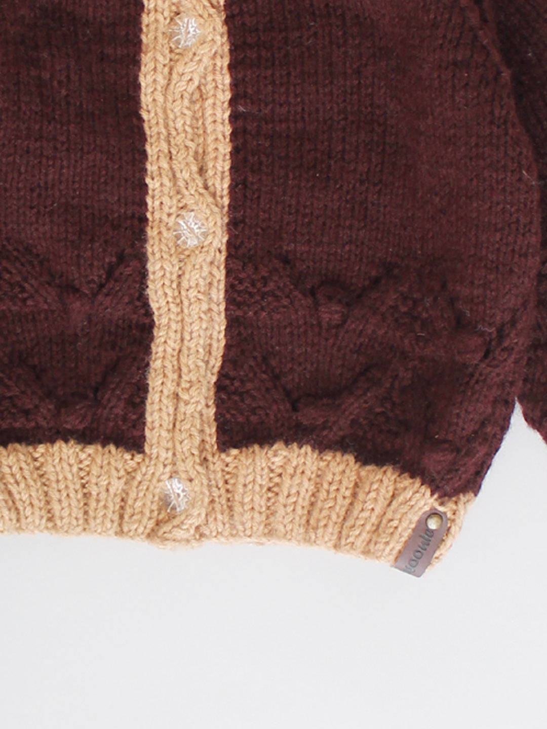 Handknitted Self Design Front Open Cardigan - Dark Brown