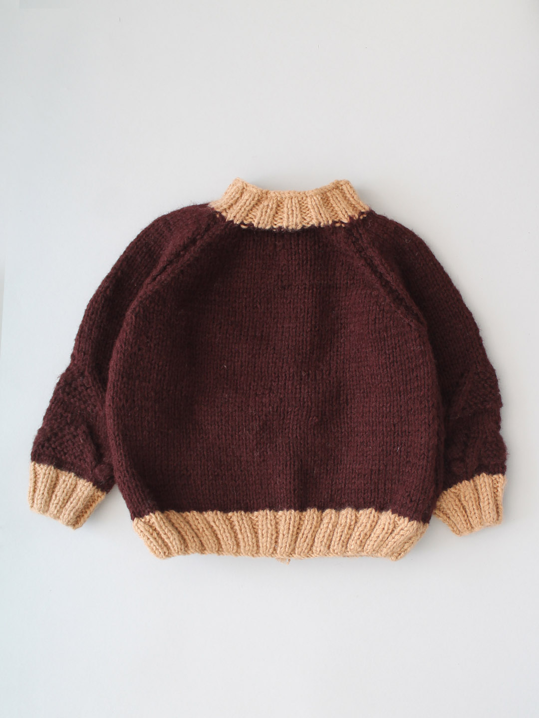 Handknitted Self Design Front Open Cardigan - Dark Brown