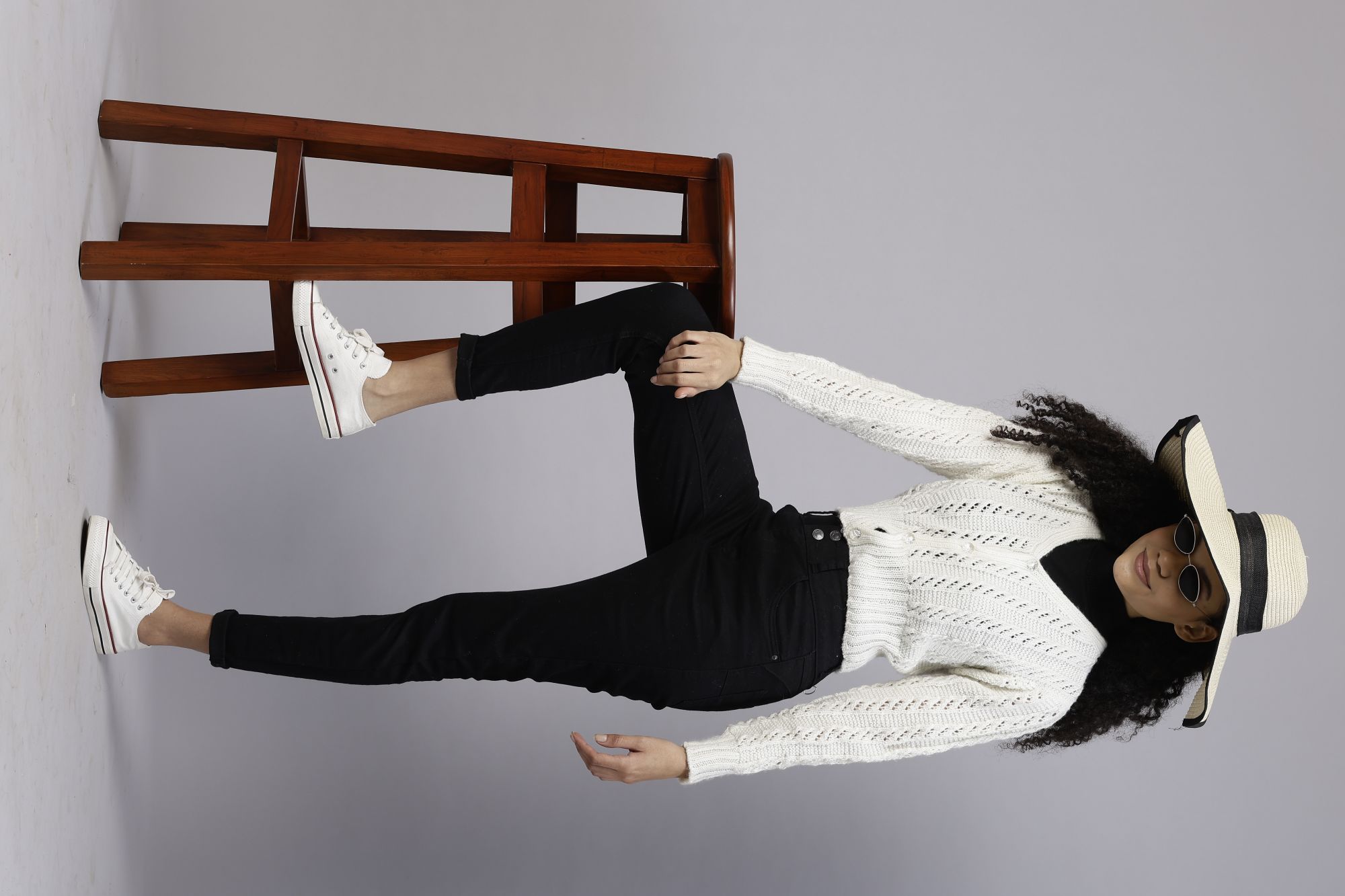 Handknitted Self Design Front Open Crop Sweater - Cream