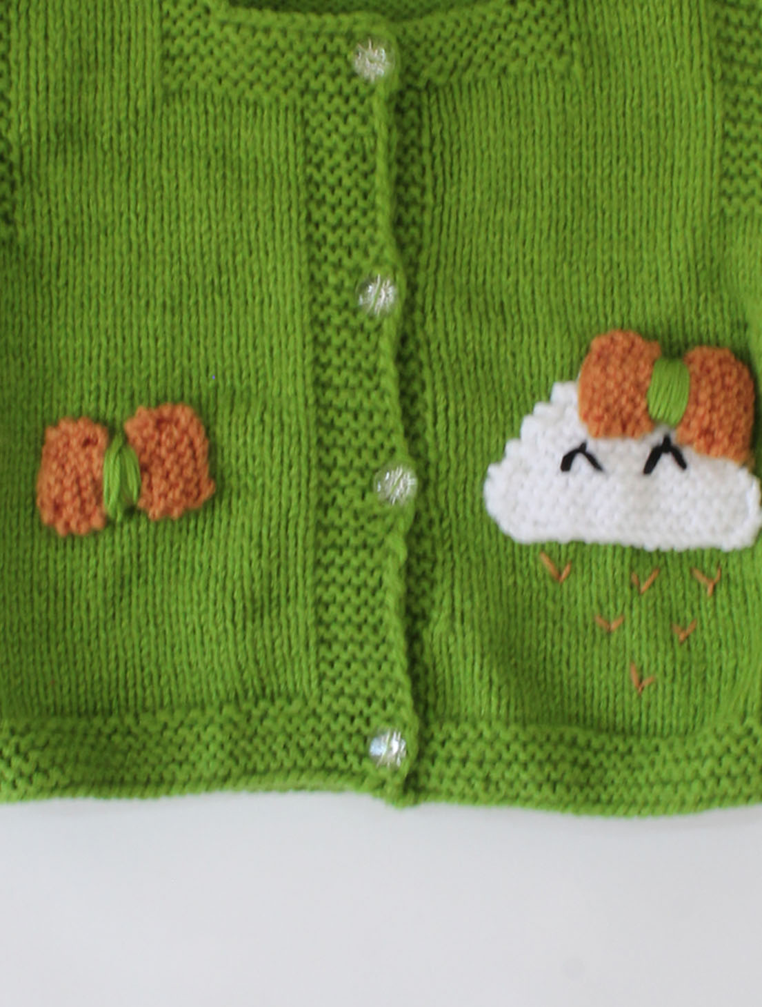 Handknitted Sleeveless Cloud & Bow Detailing Sweater - Green